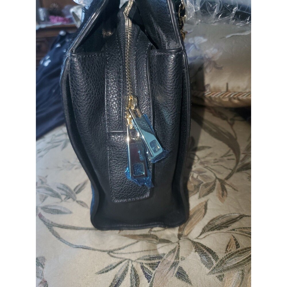 NWT Carol Brodie Black Leather & Haircalf Satchel with Gold Lucky Charms - Picture 4 of 16